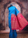 Sky Blue With Pink Semi Silk Saree