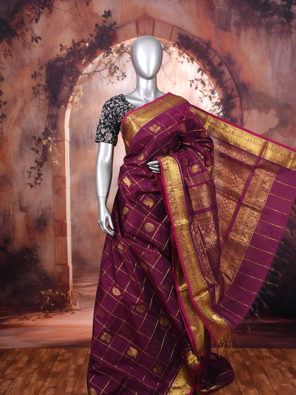 Elegant Wine Pure Silk Cotton Saree