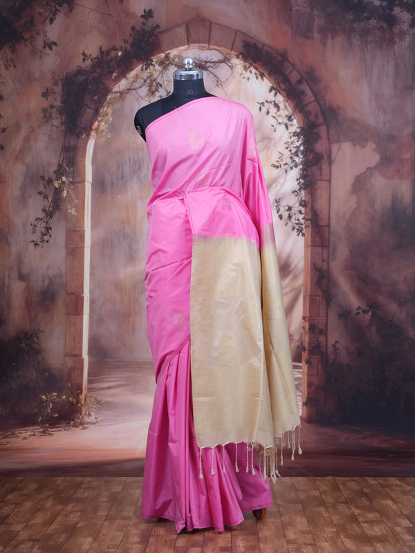 Baby Pink With Sandal Semi Silk Saree