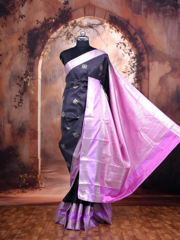 Navy Blue with Pink Kanchipuram Fancy Silk Saree