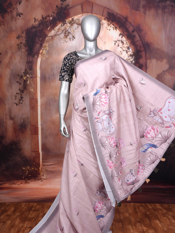 Pastel Mauve with Multicolor Munthi Dola Silk Saree