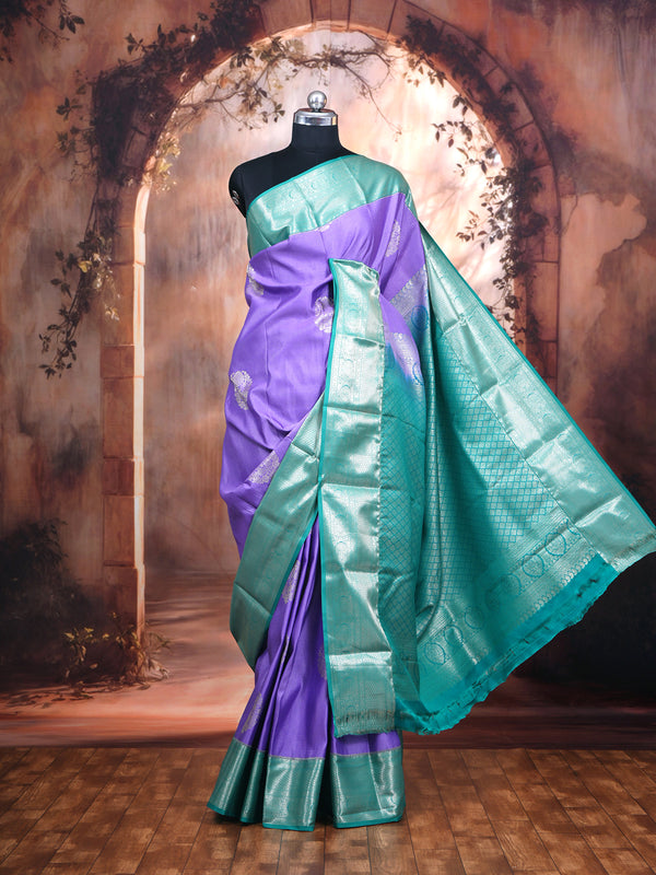 Lavender Purple with Sea Green Kanchipuram Fancy Silk Saree