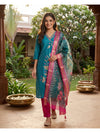 Teal Blue with Pink Dupatta Ready Made Kurti Set