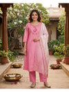Pink Embroidered Cotton Kurti Set with Printed Dupatta