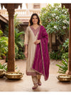 Beige with Magenta Dupatta Embroidered Kurti Set