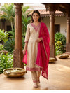Beige with Rani Pink Dupatta Ready Made Kurti Set