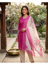 Rani Pink with Floral Dupatta Ready Made Kurti Set