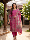 Rani Pink Kalamkari Printed Kurti Set with Dupatta