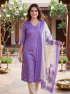 Purple with Floral Cream Dupatta Ready Made Kurti Set