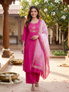 Rani Pink Embroidered Kurti Set with Ombre Dupatta