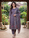 Mauve Kalamkari Print Ready Made Kurti Set with Dupatta