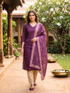 Wine Purple with Beige Woven Buti Ready Made Kurti Set