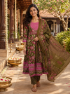 Olive Green with Pink Dupatta Ready Made Kurti Set