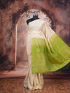 Off-White with Parrot Green Semi Silk Saree