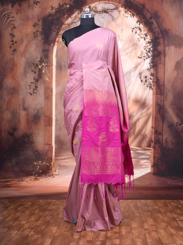 Baby Pink with Rani Pink Semi Silk Saree