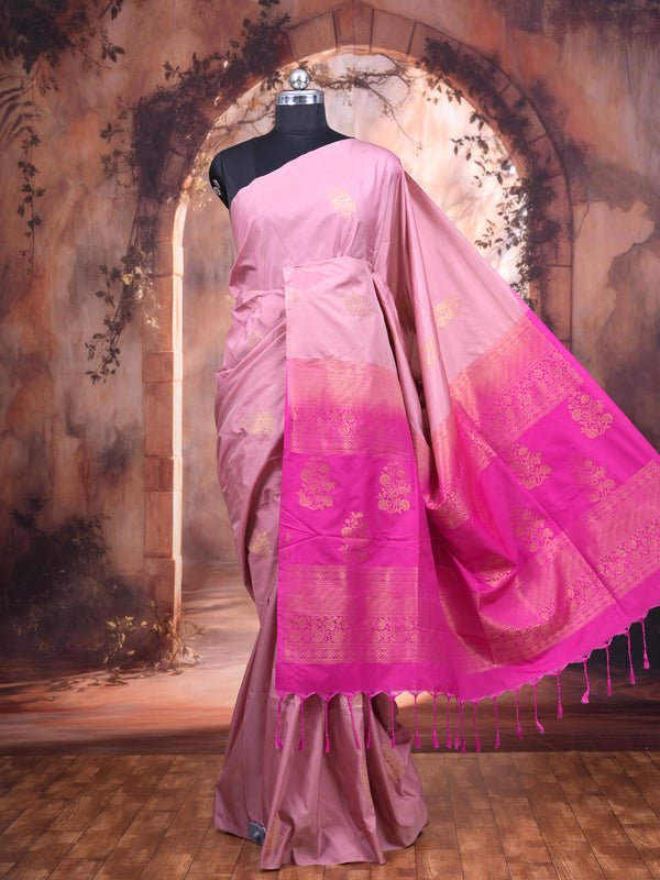 Baby Pink with Rani Pink Semi Silk Saree