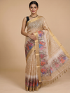 Beige with Multicolor Pallu - Linen Cotton Saree