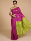 Magenta Pink with Lime Green Semi Silk Saree