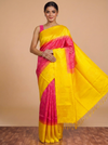 Sunshine Yellow and Rani Pink Pure Kanchipuram Silk Saree