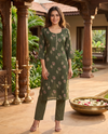 Olive Green Printed Cotton Kurti Set
