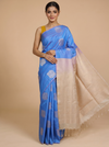 Sky Blue with Creamish Gold - Semi Silk Saree