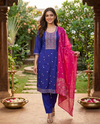 Purple with Pink Dupatta Anarkali Set