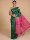Dark Green with Pink - Semi Silk Saree