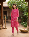 Red Floral Print Cotton Kurti Set