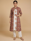 Off-White and Red Kalamkari Print Ready Made Salwar Suit
