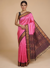 Elegant Rani Pink With Wine-colored border Pure Silk Cotton Handloom Saree