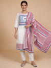 Off-White with Red and Blue Ready Made Kurti Set