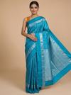 Turquoise Blue with Silver Zari Pure kanchipuram Silk Saree
