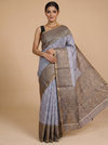Ice Blue with Muted Bronze - Linen Cotton Saree