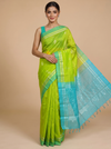 Lime Green with Turquoise Blue - Pure Silk Cotton Saree