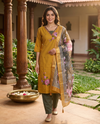 Mustard Yellow with Olive Green Dupatta Ready Made Kurti Set