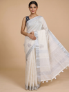 Off-White with Silver - Linen Cotton Saree