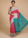 Pink and Cream with Teal Green - Pure Kanchipuram Silk Saree