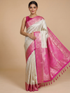 White with Magenta and Gold Kanchipuram Fancy Silk Saree