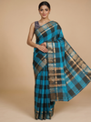 Turquoise Blue and Black Chettinad Cotton Saree