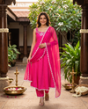 Pink with white border Dupatta Ready Made Kurti Set