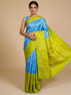Vibrant Sky Blue & Lime Green Kanchipuram Style Silk Saree