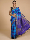 Royal Blue and Turquoise Pure Silk Cotton Saree with Checked Kattam Weave