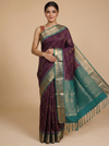 Deep Wine with Teal Green - Pure Kanchipuram Silk Saree
