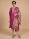 Magenta with Beige Printed Dupatta Ready Made Kurti Set