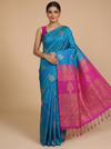 Sky Blue with Magenta Pink - Semi Silk Saree