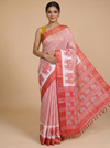 White with Red Pallu - Semi Tussar Saree