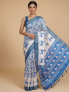 White with Blue Pallu - Semi Tussar Saree
