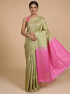 Olive Green and Rani Pink Pure Soft Silk Saree