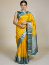 Vibrant Mustard Yellow & Turquoise Blue Kanchipuram Style Silk Saree