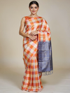 Radiant Orange and Grey Kanchipuram Silk Saree